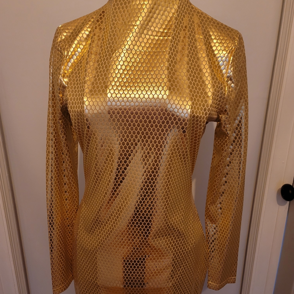 Gold Metallic Long Sleeve Dress - Picture 2 of 4